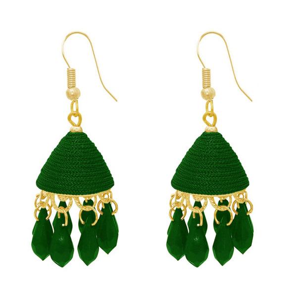 The99jewel Green Pearl Drop Gold Plated Thread Jhumki - 1309014G