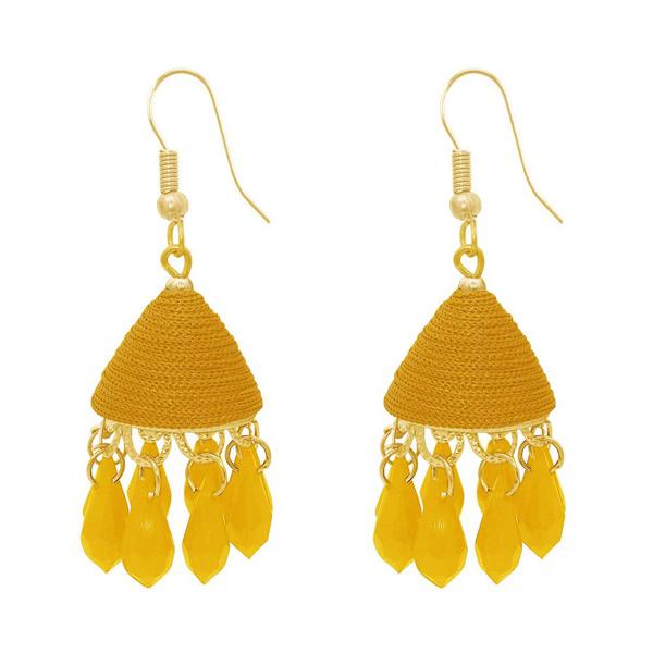 The99Jewel Yellow Pearl Drop Gold Plated Thread Jhumki - 1309014I