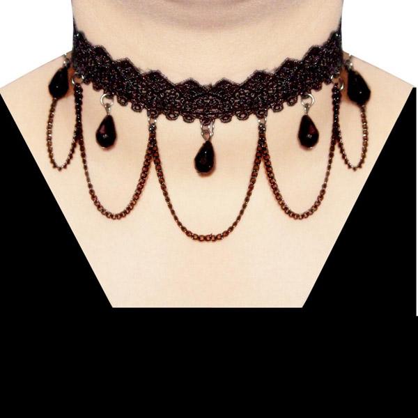 Jeweljunk Lace Stone Adjustable Tattoo Choker Necklace - 1108634