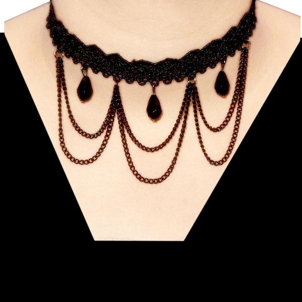 Jeweljunk Black Lace Adjustable Tattoo Choker Necklace - 1108635