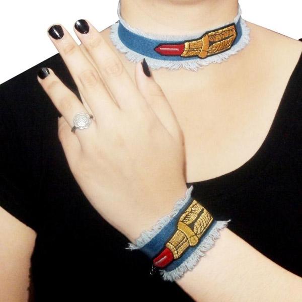 Jeweljunk Denim Choker Necklace With Bracelet - 1108601