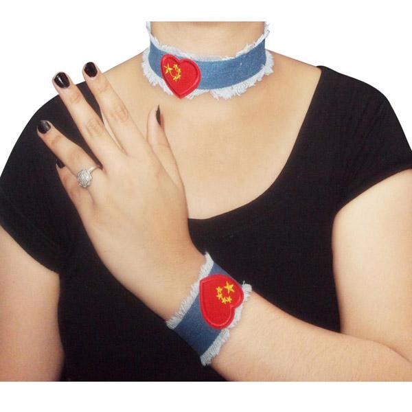 Jeweljunk Denim Choker Necklace With Bracelet - 1108602