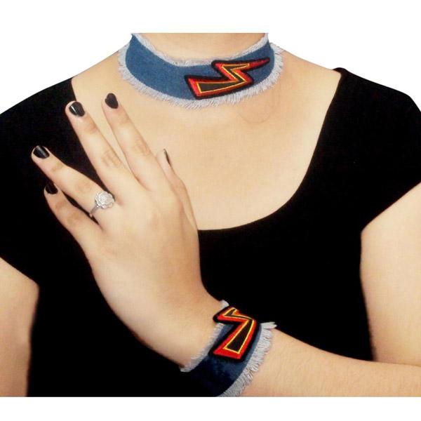 Jeweljunk Denim Choker Necklace With Bracelet - 1108603