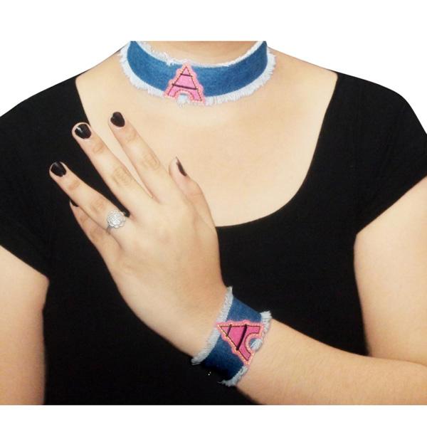 Jeweljunk Denim Choker Necklace With Bracelet - 1108607