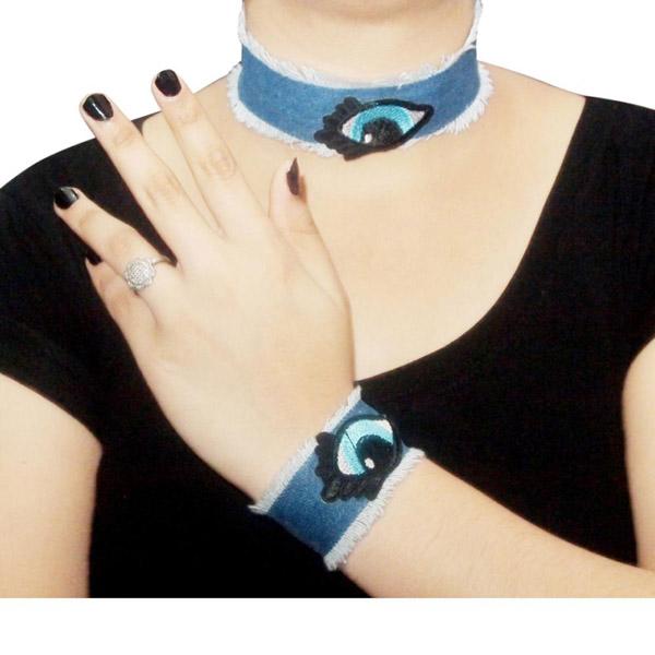 Jeweljunk Denim Choker Necklace With Bracelet - 1108611