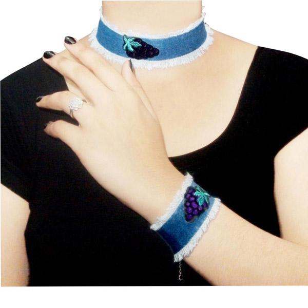 Jeweljunk Denim Choker Necklace With Bracelet - 1108614