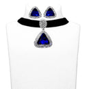 Jeweljunk Blue Stone Silver Plated Choker Necklace Set - 1108706D