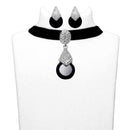Jeweljunk Black Stone Silver Plated Choker Necklace Set - 1108710C