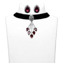 Jeweljunk Purple Stone Silver Plated Choker Necklace Set - 1108711A