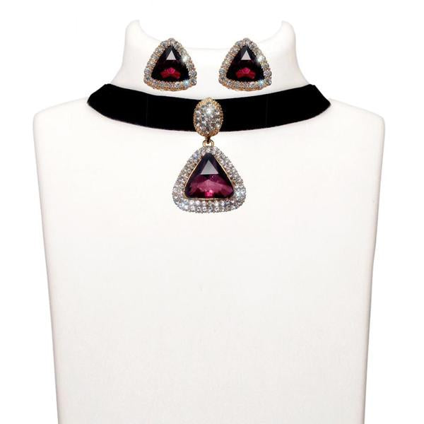 Jeweljunk Purple Stone Gold Plated Choker Necklace Set - 1108718A