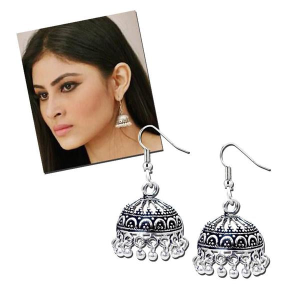 Jeweljunk Silver Beads Drop Oxidised Jhumki Earrings - 1309305