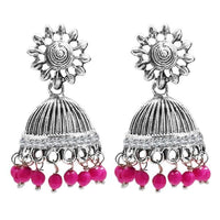 Jeweljunk Oxidised Plated Beads Austrian Stone Jhumki Earrings - 1311019A