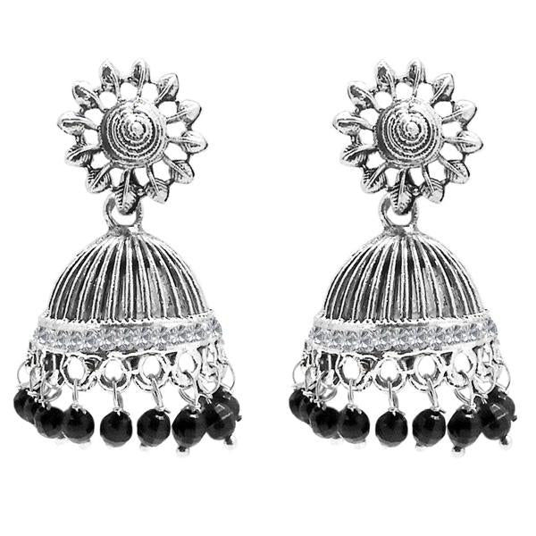 Jeweljunk Black Beads Austrian Stone Afghani Jhumki Earrings - 1311019B