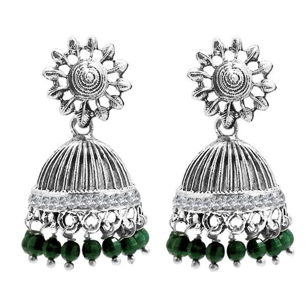 Jeweljunk Austrian Stone Green Beads Afghani Jhumki Earrings - 1311019D