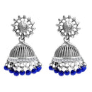 Jeweljunk Blue Beads Austrian Stone Afghani Jhumki Earrings - 1311019G