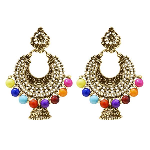 Jeweljunk Antique Gold Plated Multi Beads Chandbali Earrings - 1311007A