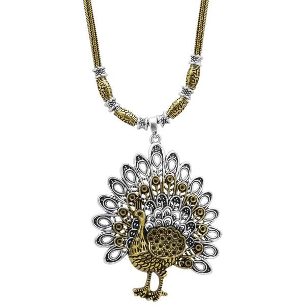Jeweljunk 2 Tone Plated Peacock Design Boho Necklace - 1111003