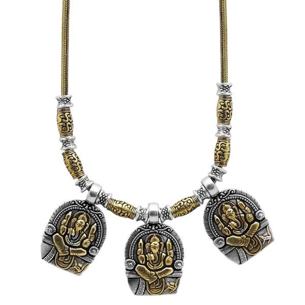 Jeweljunk Ganpati Design 2 Tone Plated Boho Necklace - 1111011