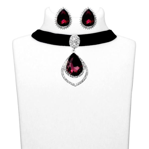 Jeweljunk Purple Stone Silver Plated Choker Necklace Set - 1108703A