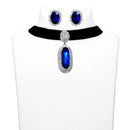 Jeweljunk Blue Stone Silver Plated Choker Necklace Set - 1108709D