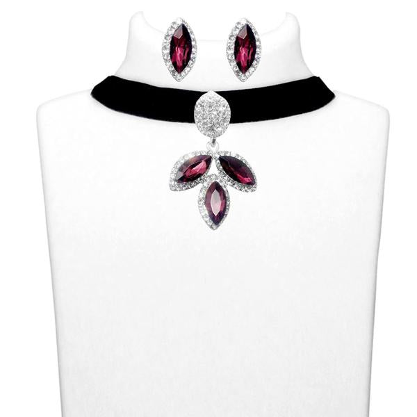 Jeweljunk Purple Stone Silver Plated Choker Necklace Set - 1108712A