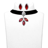 Jeweljunk Red Stone Silver Plated Choker Necklace Set - 1108712B