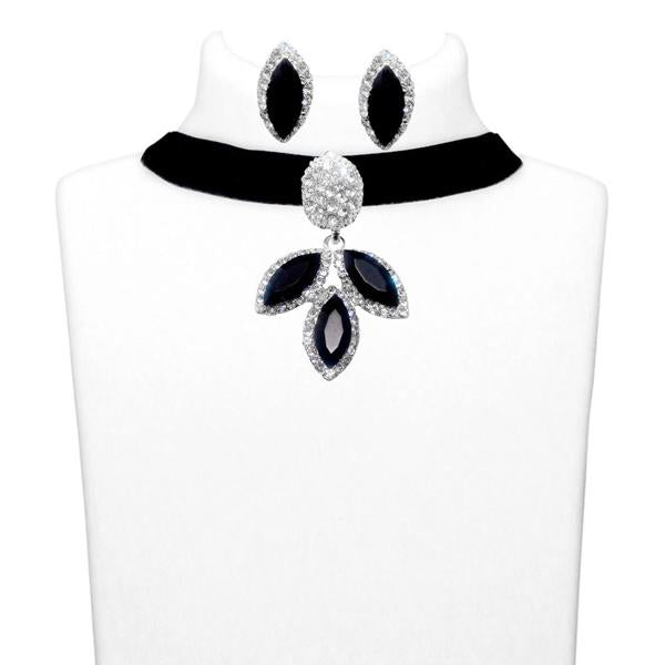 Jeweljunk Black Stone Silver Plated Choker Necklace Set - 1108712C