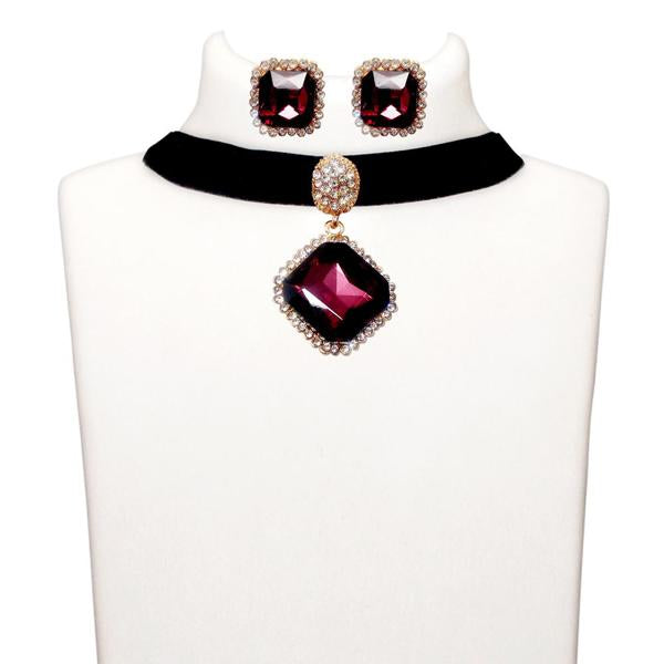 Jeweljunk Purple Stone Gold Plated Choker Necklace Set - 1108713A