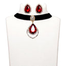 Jeweljunk Red Stone Gold Plated Choker Necklace Set - 1108715B