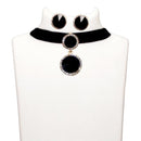 Jeweljunk Black Stone Gold Plated Choker Necklace Set - 1108717C