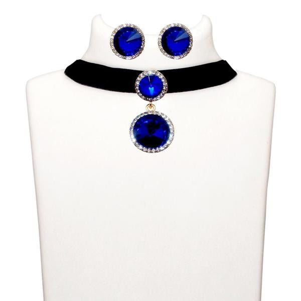 Jeweljunk Blue Stone Gold Plated Choker Necklace Set - 1108717D