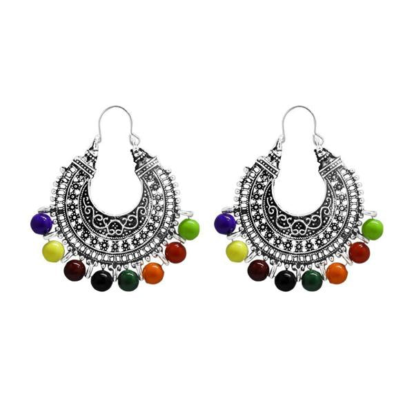 Jeweljunk Silver Plated Multi Beads Afghani Earrings - 1311023