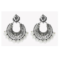 Jeweljunk Silver Plated White Beads Afghani Earrings - 1311022A