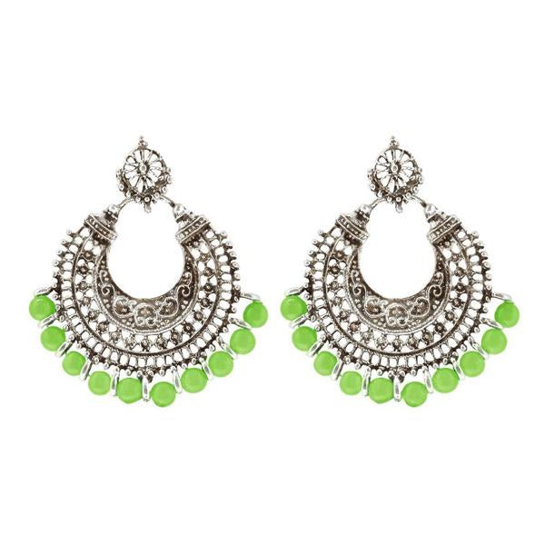 Jeweljunk Silver Plated Green Beads Afghani Earrings - 1311022C