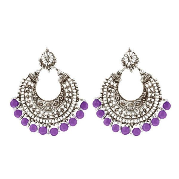 Tip Top Fashions Silver Plated Purple Beads Afghani Earrings - 1311022D