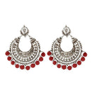 Jeweljunk Maroon Beads Silver Plated Afghani Earrings - 1311022H