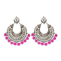Jeweljunk Pink Beads Silver Plated Afghani Earrings - 1311025I