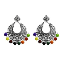 Jeweljunk Multi Beads Silver Plated Afghani Earrings - 1311052B