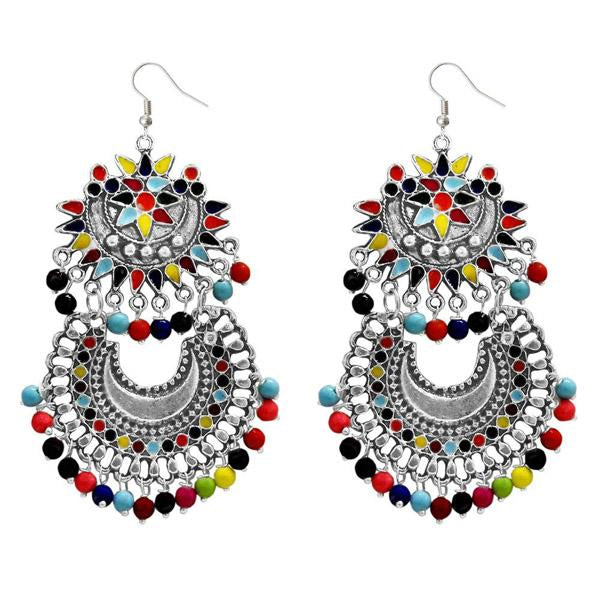 Jeweljunk Rhodium Plated Multi Beads Dangler Earrings - 1311041