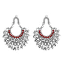 Jeweljunk Red Pota Stone Rhodium Plated Afghani Earrings - 1311028A