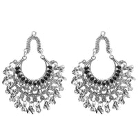 Jeweljunk Black Pota Stone Rhodium Plated Afghani Earrings - 1311028B