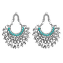 Jeweljunk Green Pota Stone Rhodium Plated Afghani Earrings - 1311028F