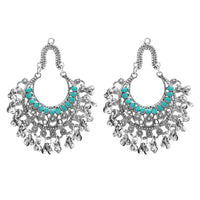 Jeweljunk Green Pota Stone Rhodium Plated Afghani Earrings - 1311028F