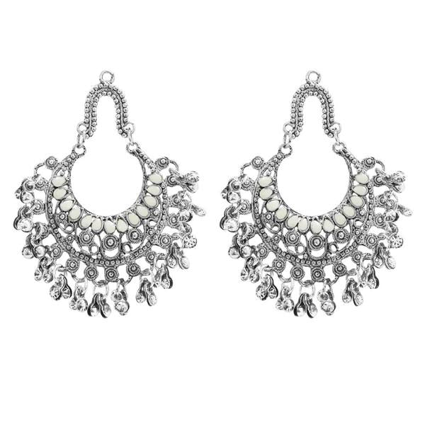 Jeweljunk White Pota Stone Rhodium Plated Afghani Earrings - 1311028H