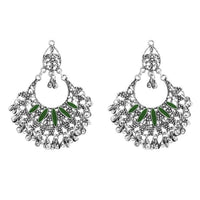Jeweljunk Green Meenakari Rhodium Plated Afghani Earrings - 1311029E