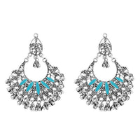 Jeweljunk Blue Meenakari Rhodium Plated Afghani Earrings - 1311029I