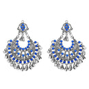 Jeweljunk Blue Pota Stone Rhodium Plated Afghani Earrings - 1311030A