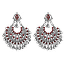 Jeweljunk Maroon Pota Stone Rhodium Plated Afghani Earrings - 1311030B
