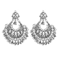 Jeweljunk White Pota Stone Rhodium Plated Afghani Earrings - 1311030E