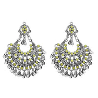 Jeweljunk Yellow Pota Stone Rhodium Plated Afghani Earrings - 1311030F